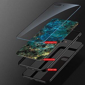 Θήκη Samsung Galaxy A22 5G OEM σχέδιο Marble με Πλάτη Tempered Glass TPU κόκκινο - Image 3