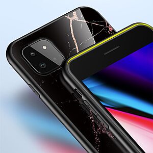 Θήκη Samsung Galaxy A22 5G OEM σχέδιο Marble με Πλάτη Tempered Glass TPU μαύρο - Image 5