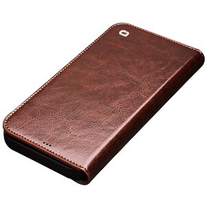 Θήκη iPhone 13 Qialino book από Premium αυθεντικό γυαλιστερό δέρμα Genuine Cowhide καφέ - Image 3