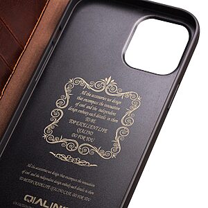 Θήκη iPhone 13 Qialino book από Premium αυθεντικό γυαλιστερό δέρμα Genuine Cowhide καφέ - Image 5