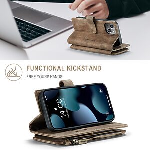 10 υποδοχές καρτών με φερμουάρ και μαγνητικό κούμπωμα από συνθετικό δέρμα και TPU καφέ