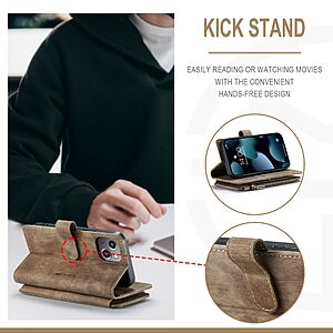 Θήκη iPhone 13 mini CaseMe C30 Series Πορτοφόλι με βάση στήριξης, 10 υποδοχές καρτών με φερμουάρ και μαγνητικό κούμπωμα από συνθετικό δέρμα και TPU καφέ - Image 3