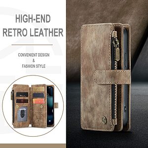 Θήκη iPhone 13 mini CaseMe C30 Series Πορτοφόλι με βάση στήριξης, 10 υποδοχές καρτών με φερμουάρ και μαγνητικό κούμπωμα από συνθετικό δέρμα και TPU καφέ - Image 5