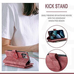 10 υποδοχές καρτών με φερμουάρ και μαγνητικό κούμπωμα από συνθετικό δέρμα και TPU κόκκινο