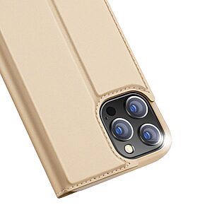 Θήκη iPhone 13 Pro DUX DUCIS Skin Pro Series με βάση στήριξης, υποδοχή καρτών και μαγνητικό κούμπωμα Flip Wallet από συνθετικό δέρμα και TPU χρυσό - Image 5