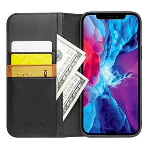 Θήκη iPhone 13 Pro Max QIALINO book από Premium αυθεντικό δέρμα Genuine Cowhide μαύρο - Image 3