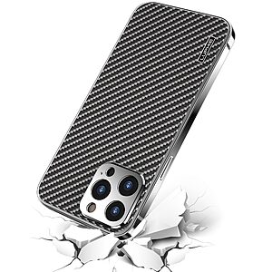 Θήκη iPhone 13 Pro Max LUPHIE μεταλλική με υφή από ανθρακόνημα (Carbon) με Camera Protection Raised lips πλάτη ασημί - Image 3