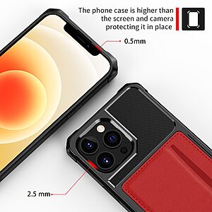 Θήκη iPhone 13 Pro OEM Πλάτη από συνθετικό δέρμα με υποδοχή κάρτας και αντικραδασμικό Carbon Premium TPU κόκκινο - Image 5