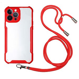 Θήκη iPhone 13 Pro OEM Hybrid Sockproof Transparent πλάτη με κορδόνι από αντικραδασμικό TPU με κόκκινο πλαίσιο