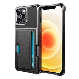 Θήκη iPhone 13 Pro OEM Πλάτη από συνθετικό δέρμα με υποδοχή κάρτας και αντικραδασμικό Carbon Premium TPU μαύρο