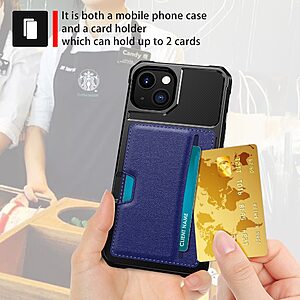 Θήκη iPhone 13 OEM Πλάτη από συνθετικό δέρμα με υποδοχή κάρτας και αντικραδασμικό Carbon Premium TPU μπλε - Image 3