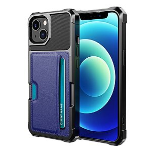 Θήκη iPhone 13 OEM Πλάτη από συνθετικό δέρμα με υποδοχή κάρτας και αντικραδασμικό Carbon Premium TPU μπλε