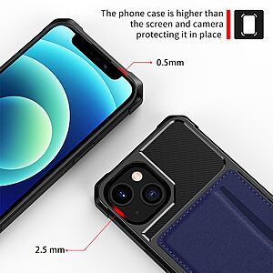 Θήκη iPhone 13 OEM Πλάτη από συνθετικό δέρμα με υποδοχή κάρτας και αντικραδασμικό Carbon Premium TPU μπλε - Image 5