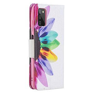 Θήκη Samsung Galaxy A03s OEM Colorful Petals με βάση στήριξης, υποδοχές καρτών και μαγνητικό κούμπωμα Flip Wallet από συνθετικό δέρμα και TPU - Image 3