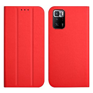 Θήκη Xiaomi Poco X3 GT OEM Skin Touch Leather με βάση στήριξης Trifold και μαγνητικό κούμπωμα Flip από συνθετικό δέρμα και TPU κόκκινο