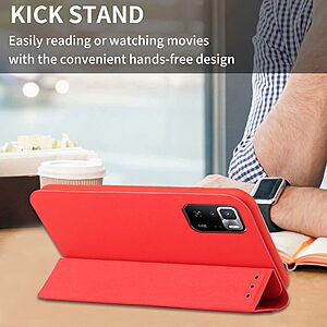 Θήκη Xiaomi Poco X3 GT OEM Skin Touch Leather με βάση στήριξης Trifold και μαγνητικό κούμπωμα Flip από συνθετικό δέρμα και TPU κόκκινο - Image 5