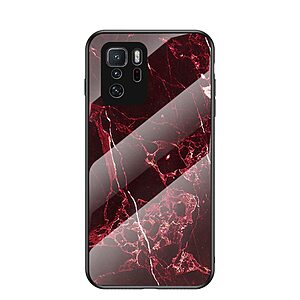 Θήκη Xiaomi Poco X3 GT OEM σχέδιο Marble με Πλάτη Tempered Glass TPU κόκκινο