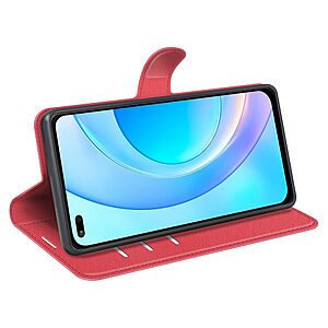 Θήκη Huawei Nova 8i / Honor 50 Lite OEM Litchi Skin Series με βάση στήριξης, υποδοχές καρτών και μαγνητικό κούμπωμα Flip Wallet από συνθετικό δέρμα και TPU κόκκινο - Image 4