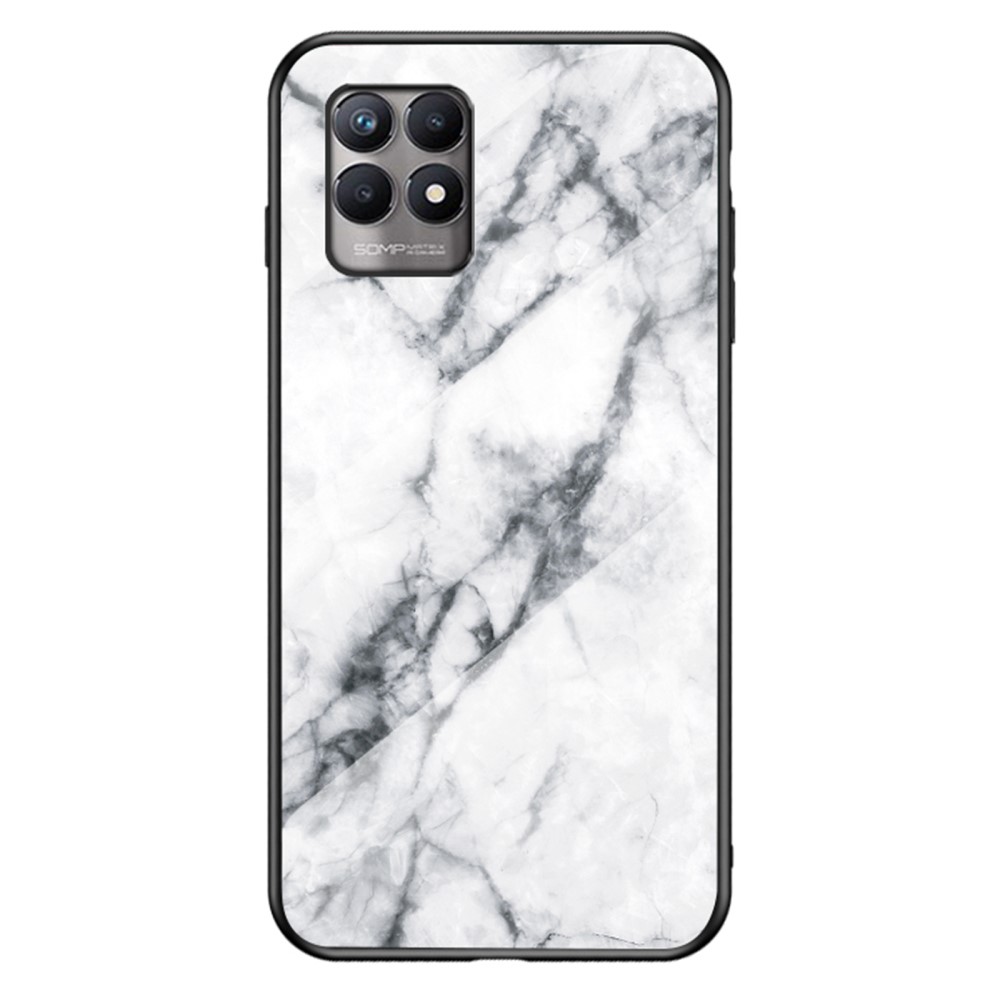 Θήκη Realme 8i OEM σχέδιο Marble με Πλάτη Tempered Glass TPU λευκό