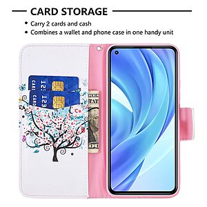 Θήκη Xiaomi Mi 11 Lite / Mi 11 Lite 5G OEM Flowered Tree με βάση στήριξης, υποδοχές καρτών και μαγνητικό κούμπωμα Flip Wallet από συνθετικό δέρμα και TPU - Image 5