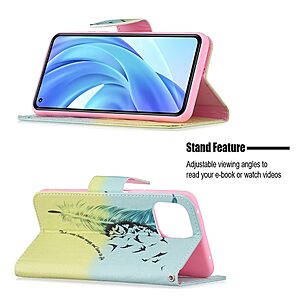 Θήκη Xiaomi Mi 11 Lite / Mi 11 Lite 5G OEM Feather & Birds με βάση στήριξης, υποδοχές καρτών και μαγνητικό κούμπωμα Flip Wallet από συνθετικό δέρμα και TPU - Image 4