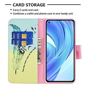 Θήκη Xiaomi Mi 11 Lite / Mi 11 Lite 5G OEM Feather & Birds με βάση στήριξης, υποδοχές καρτών και μαγνητικό κούμπωμα Flip Wallet από συνθετικό δέρμα και TPU - Image 5