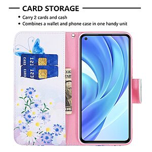 Θήκη Xiaomi Mi 11 Lite / Mi 11 Lite 5G OEM Blue Butterfly & Flowers με βάση στήριξης, υποδοχές καρτών και μαγνητικό κούμπωμα Flip Wallet από συνθετικό δέρμα και TPU - Image 5
