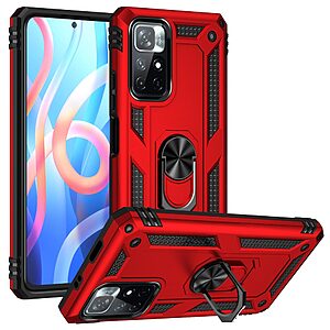 Θήκη Xiaomi Poco M4 Pro 5G / Redmi Note 11 OEM Πλάτη Armor με Μαγνητικό δαχτυλίδι και Βάση στήριξης TPU κόκκινο