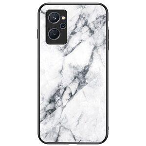 Θήκη Realme 9i OEM σχέδιο Marble με Πλάτη Tempered Glass TPU λευκό