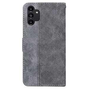 Θήκη Samsung Galaxy A13 OEM Leather Wallet Case Geometry Style με βάση στήριξης, υποδοχές καρτών και μαγνητικό κούμπωμα Flip Wallet από συνθετικό δέρμα γκρι - Image 3