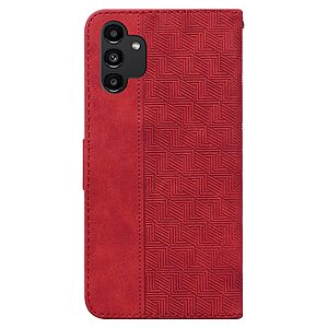 Θήκη Samsung Galaxy A13 OEM Leather Wallet Case Geometry Style με βάση στήριξης, υποδοχές καρτών και μαγνητικό κούμπωμα Flip Wallet από συνθετικό δέρμα κόκκινο - Image 3