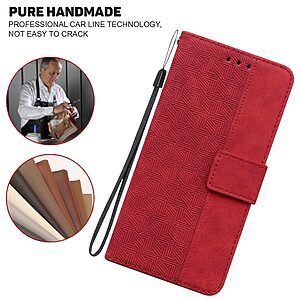 Θήκη Samsung Galaxy A13 OEM Leather Wallet Case Geometry Style με βάση στήριξης, υποδοχές καρτών και μαγνητικό κούμπωμα Flip Wallet από συνθετικό δέρμα κόκκινο - Image 5