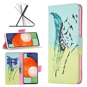 Θήκη Samsung Galaxy A13 OEM Feather & Birds με βάση στήριξης, υποδοχές καρτών και μαγνητικό κούμπωμα Flip Wallet από συνθετικό δέρμα και TPU - Image 4