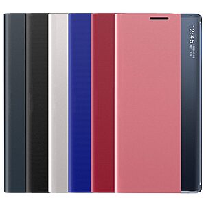 Θήκη Samsung Galaxy A33 5G OEM Half Mirror View Stand Cover με μαγνητικό κούμπωμα από συνθετικό δέρμα ασημί - Image 3