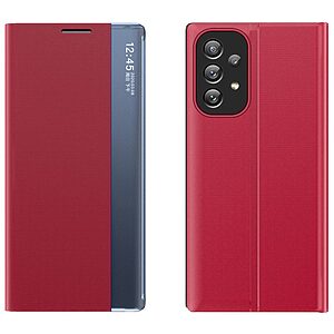 Θήκη Samsung Galaxy A33 5G OEM Half Mirror View Stand Cover με μαγνητικό κούμπωμα από συνθετικό δέρμα κόκκινο