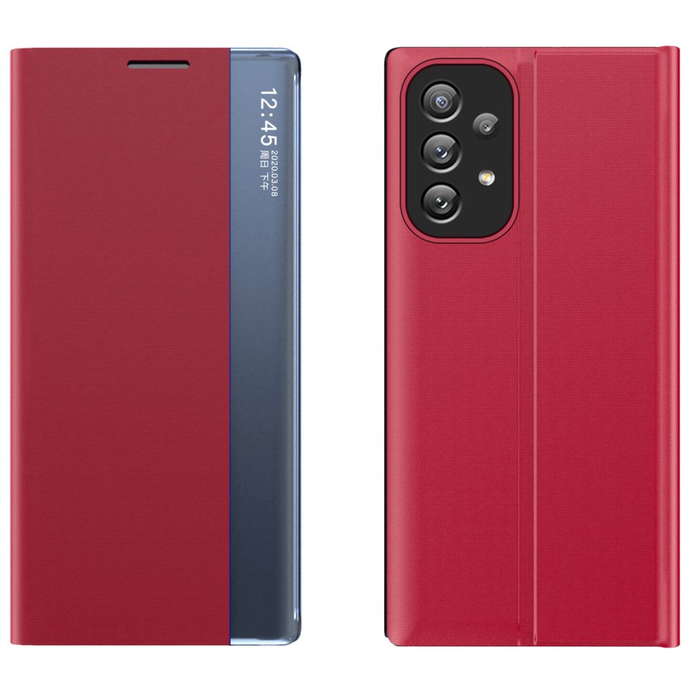 Θήκη Samsung Galaxy A33 5G OEM Half Mirror View Stand Cover με μαγνητικό κούμπωμα από συνθετικό δέρμα κόκκινο