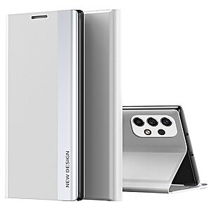 Θήκη Samsung Galaxy A33 5G OEM Invisible Magnet Leather Stand Cover με μαγνητικό κούμπωμα από συνθετικό δέρμα λευκό