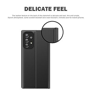 Θήκη Samsung Galaxy A33 5G OEM Half Mirror View Stand Cover με μαγνητικό κούμπωμα από συνθετικό δέρμα μαύρο - Image 5