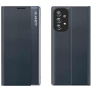 Θήκη Samsung Galaxy A33 5G OEM Half Mirror View Stand Cover με μαγνητικό κούμπωμα από συνθετικό δέρμα μπλε