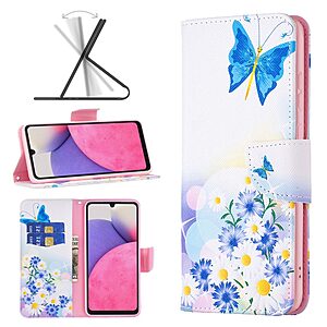 Θήκη Samsung Galaxy A33 5G OEM Blue Butterfly & Flowers με βάση στήριξης, υποδοχές καρτών και μαγνητικό κούμπωμα Flip Wallet από συνθετικό δέρμα και TPU - Image 4