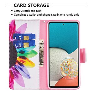 Θήκη Samsung Galaxy A53 5G OEM Colorful Petals με βάση στήριξης, υποδοχές καρτών και μαγνητικό κούμπωμα Flip Wallet από συνθετικό δέρμα και TPU - Image 5