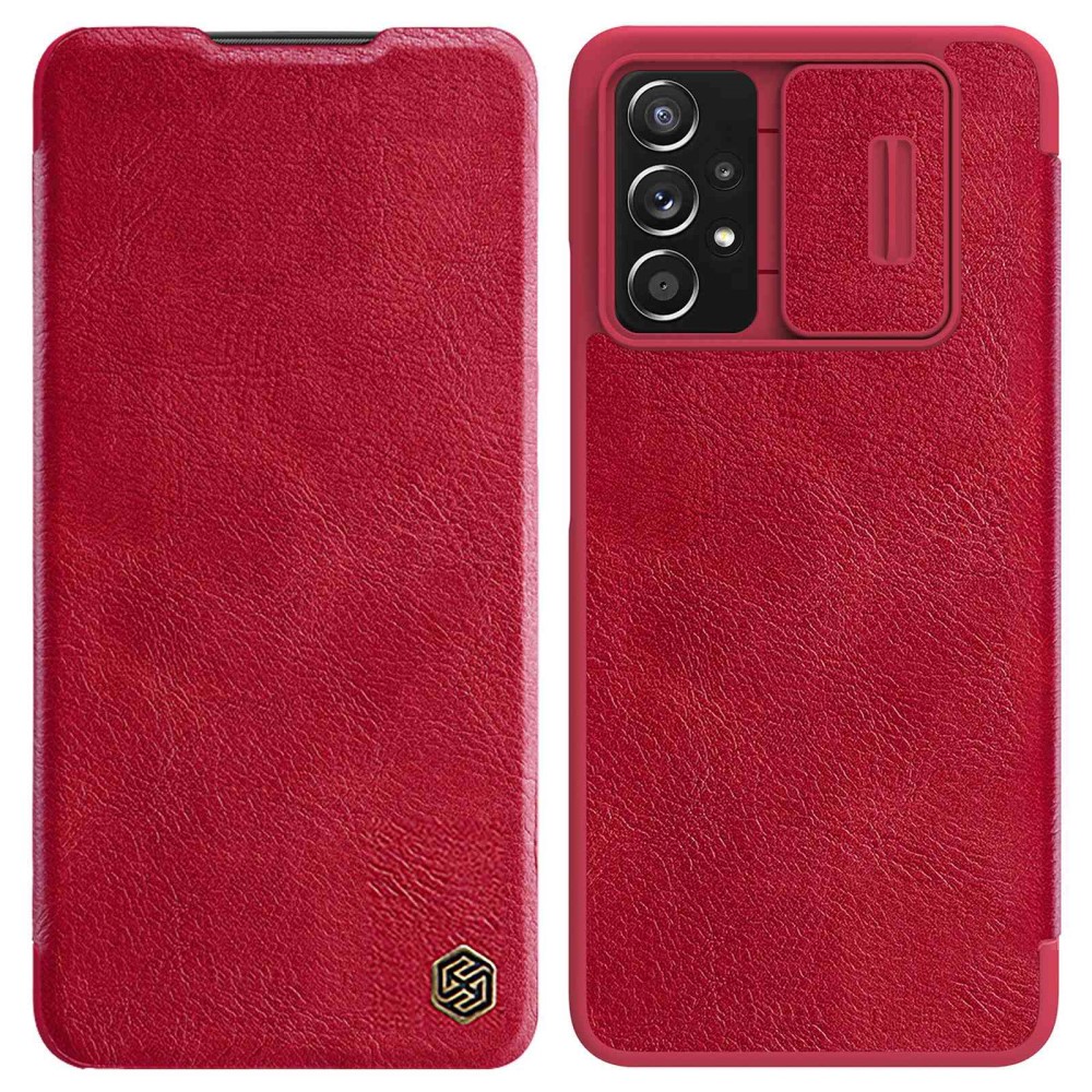 Θήκη Samsung Galaxy A73 5G NiLLkin Qin Series με προστασία κάμερας Flip Wallet από σκληρό πλαστικό και συνθετικό δέρμα κόκκινο