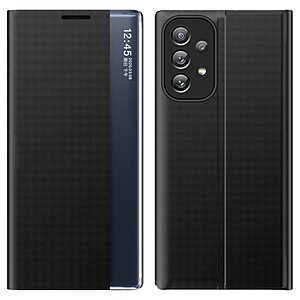 Θήκη Samsung Galaxy A73 5G OEM Half Mirror View Stand Cover με μαγνητικό κούμπωμα από συνθετικό δέρμα μαύρο