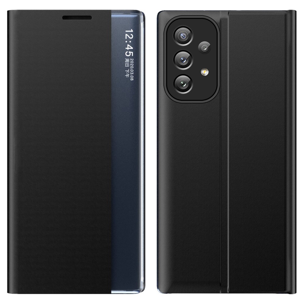 Θήκη Samsung Galaxy A73 5G OEM Half Mirror View Stand Cover με μαγνητικό κούμπωμα από συνθετικό δέρμα μαύρο