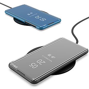 Θήκη Samsung Galaxy S21 FE OEM Mirror Surface Series Flip Window δερματίνη γαλάζιο - Image 5