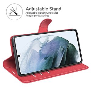 Θήκη Samsung Galaxy S21 FE OEM Litchi Skin Leather με βάση στήριξης, υποδοχές καρτών και μαγνητικό κούμπωμα κόκκινο - Image 5