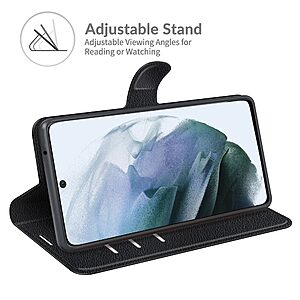 Θήκη Samsung Galaxy S21 FE OEM Litchi Skin Leather με βάση στήριξης, υποδοχές καρτών και μαγνητικό κούμπωμα μαύρο - Image 5