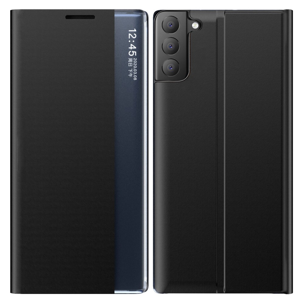 Θήκη Samsung Galaxy S21 FE OEM Half Mirror View Stand Cover με μαγνητικό κούμπωμα από συνθετικό δέρμα μαύρο Θήκη Samsung Galaxy S21 FE OEM Half Mirror View Stand Cover με μαγνητικό κούμπωμα από συνθετικό δέρμα μαύρο