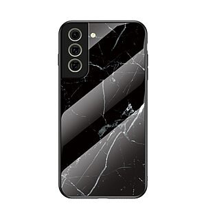 Θήκη Samsung Galaxy S21 FE OEM σχέδιο Marble με Πλάτη Tempered Glass TPU μαύρο