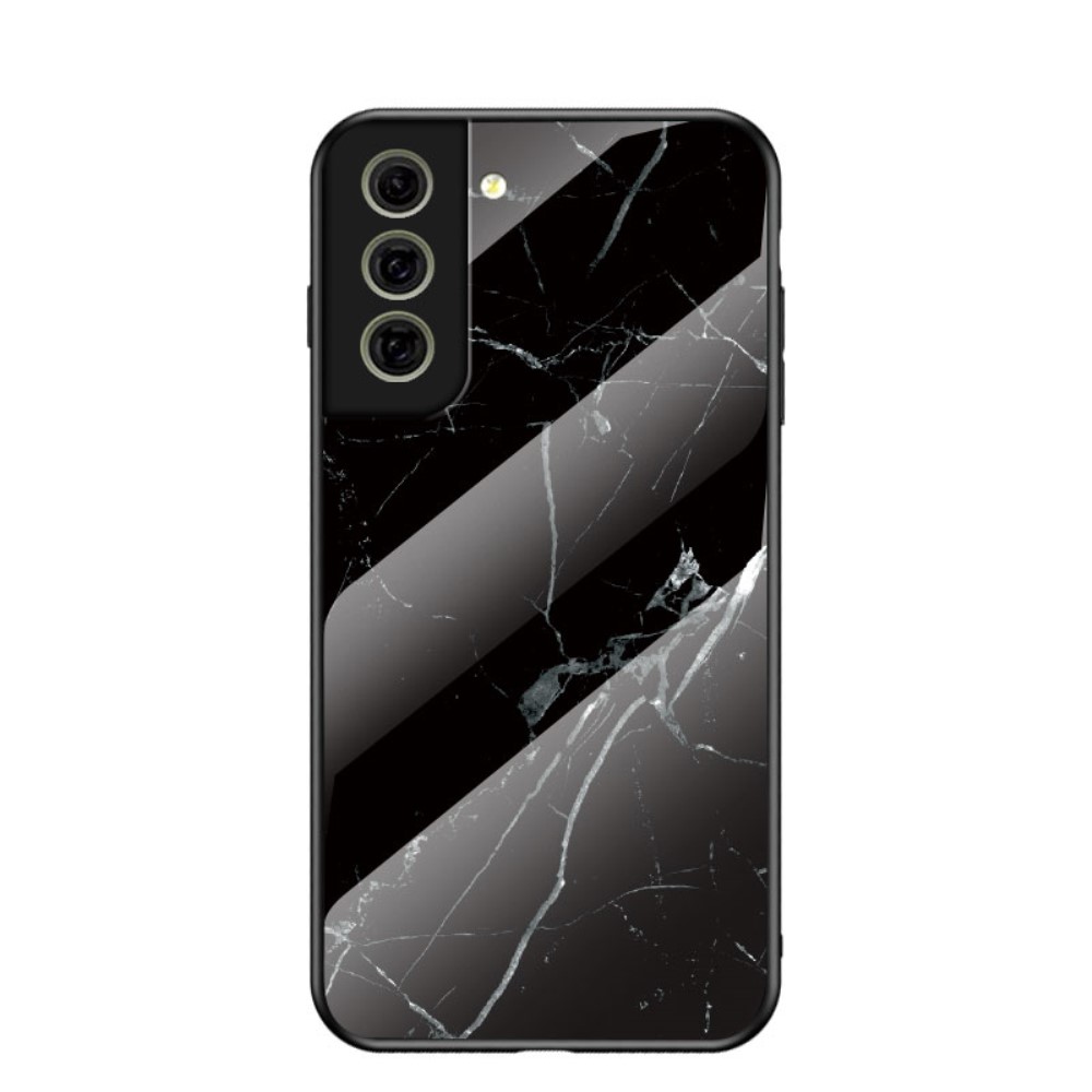 Θήκη Samsung Galaxy S21 FE OEM σχέδιο Marble με Πλάτη Tempered Glass TPU μαύρο